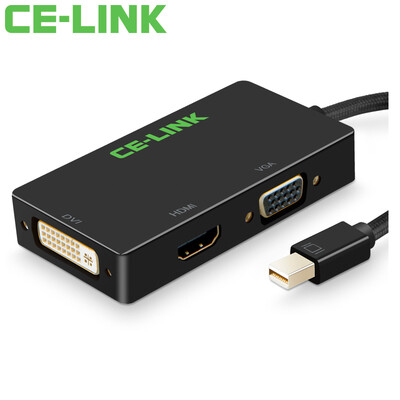

CE-LINK Mini DP to VGA / HDMI / DVI 3-in-1 Converter 4K Mini Mini DisplayPort Adapter Macbook Lightning Interface Black A1513