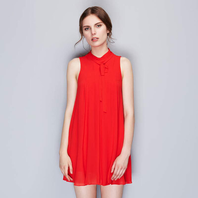 

Marc Rebecca commuter simple stand collar large size loose sleeveless dress 61282E red  code