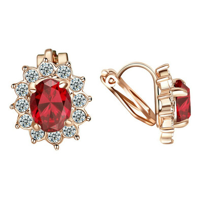 

Yoursfs Blue\ Red\ Violet\ Green Crystal Women Clip On Earrings 18K Rose Gold Plated Fashion Jewelry Unique Cocktail CZ Earrings