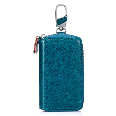

The new double key bag zipper Leather Ladies capacity Mens multi function key bag leather waist hanging