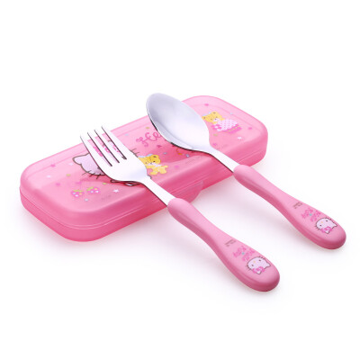 

Hello Kitty cute kt cat portable fork spoon tableware children's gift girl student 304 stainless steel insulated plastic handle baby training anti-hot spoon spoon