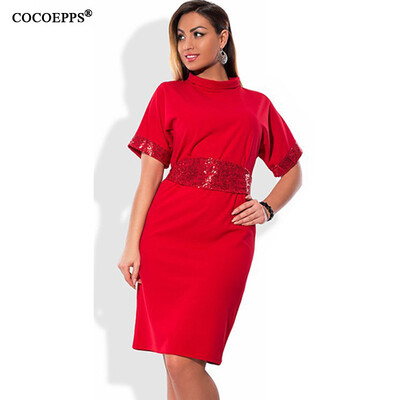 

COCOEPPS Fashion casual Sequins women dresses big size Turtleneck Dress plus size women clothing 5xl 6xl Short sleeve dress