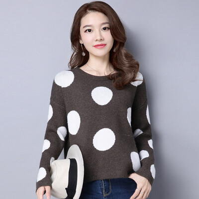 

A long morning 2017 Korean long-sleeved loose short sets of sweaters women&39s autumn&winter wave point wild base sweater S63W0255A8M dark gray M