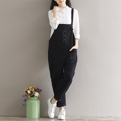 

City Plus CITYPLUS 2017 Women&39s Fall New Literature is thin casual trousers Harlan Siamese straps pants CWKX177155 black L