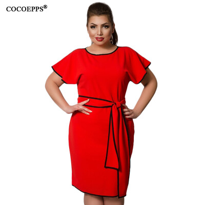 

COCOEPPS Patchwork Women Dress Big Size Butterfly Sleeve Sundress 2017 Plus Size Elegant Office Dress With Sashes Blue Vestidos