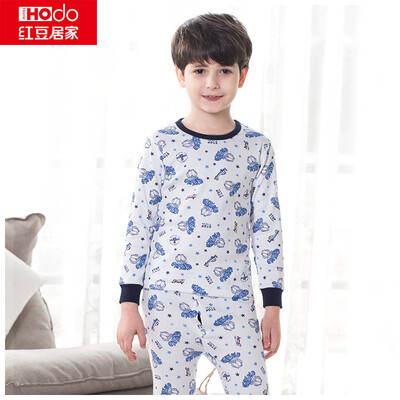 

Hodohome home children&39s underwear set boys&girls base section autumn clothes Qiuku pure cotton low round neck pajamas suit rose red 13070