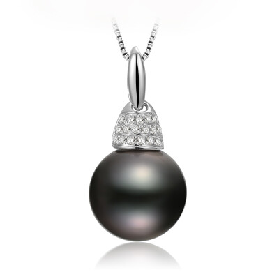 

Beijing Run Pearl Yat G18K gold inlaid sea black pearl pendant with diamond round 10.5-11mm