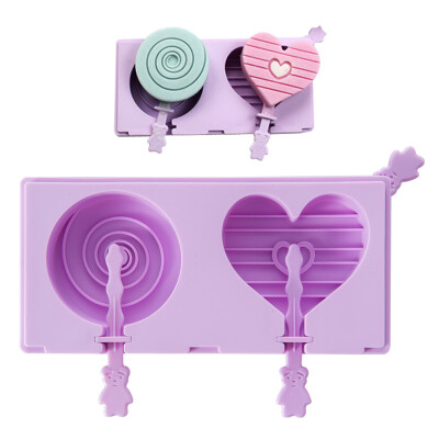 

Jekelo Jekero Silicone Popsicle Ice Cream Ice Cake Mold Two-Mold Child Little Ice Stick Ice Cake Mold Purple Lollipop and Love Shape