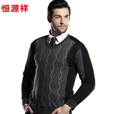 

Hengyuan Cheung thermal underwear men's jacquard thickening plus velvet underwear can be outside the business sweater set C section Army green (V-neck)  (180/105