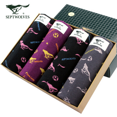 

SEPTWOLVES 95012-4 Mens Underwear Cotton Waistline Breathable Sports Boxer Shorts  4pcs