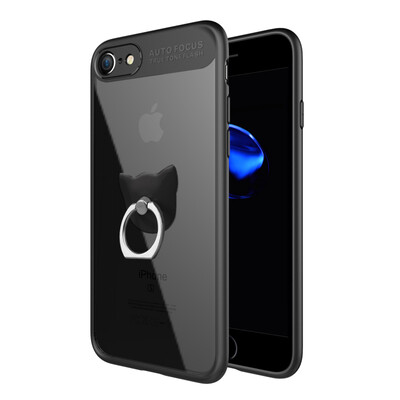 

Mo Fan Apple 7 phone shell iPhone7 protective cover (to send the film + ring ring bracket) all-inclusive transparent hard shell back around the fall of soft shell black