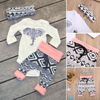

CANIS@Newborn Baby Boy Girl Tops Long Sleeve Romper+Pants 3pcs Outfits Clothes 0-24