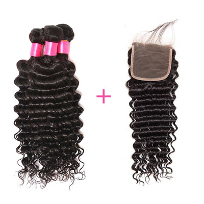 

Brazilian Deep Curly Virgin Hair With Closure Brazilian Virgin Hair With Closure Deep Lace Closure Wet And Wavy Human Hair Weave