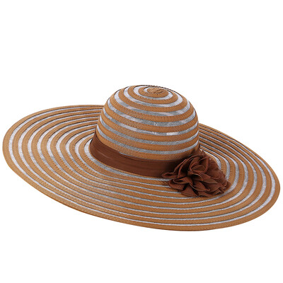 

Jingdong Supermarket GLO-STORY Hat Female Summer Yarn Large along the sun hat striped beach cap WMZ724173 light coffee