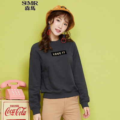 

Semir sweater ladies round neck collar letters flocking loose long sleeves T-shirt 12316160061 dark gray