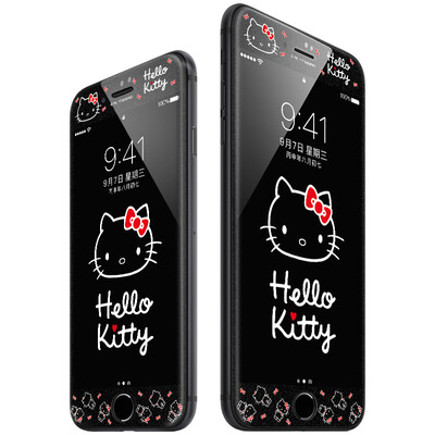 

Excellent plus genuine HelloKitty Apple iPhone7 steel film carbon fiber soft side tempered glass film flash film color film charm Katie