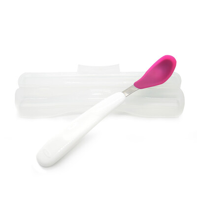 

Austrian show OXO belt box childrens silicone soft spoon baby training spoon portable set non-slip pink without BPA
