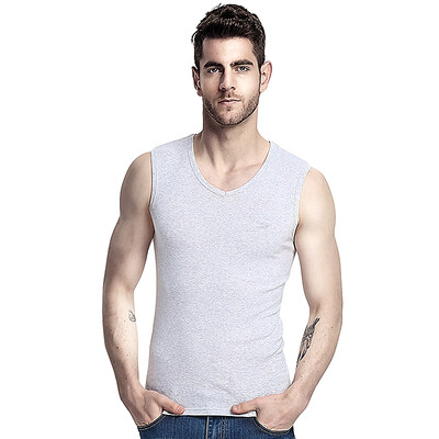 

CARTELO cotton men&39s vest thread stretch elastic Slim fashion V-neck men&39s embroidery chest baskets KDLBX003 gray