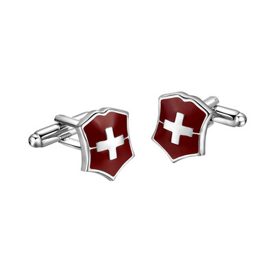 

Yoursfs@ 2pcs Shield Shaped Cufflinks for Father's Day with Red Swiss Flag Gift