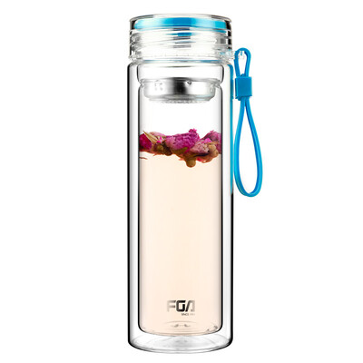 

Fuguang candy color double with a teas men&women creative portable glass cup 320ml sky blue WFB1012-320