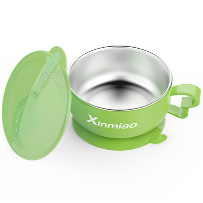 

Jingdong supermarket] Xin Miao (Xinmiao) children's stainless steel water-saving insulation bowl baby food supplement meal bowl children's drop training sucker bowl small angel small grass green