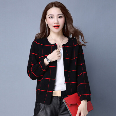 

A bowl of 2017 Korean version of the sweet Slim was thin long-sleeved sweater women&39s autumn cardigan short sweater jacket S63F0021A1294M black&red bars