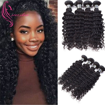 

Star Show Hair Deep Wave Hair Weave Bundles 4 Bundles Peruvian Virgin Hair Extensions 7A Soft and Bouncy Hair Weaving 1B Color