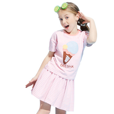 

Descartes DEESHA children's clothing girls set 2017 summer new children's stripes short-sleeved sports and leisure two-piece 711721906 powder stripes 120