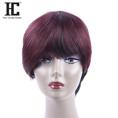 

HC Hair Products Malaysian Natural Wave Hair 1b/99j Burgundy 10Inch Non-Remy None Lace Short Human Hair Bob Wigs For Black Women