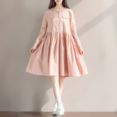 

City Plus CITYPLUS 2017 Women's Fall New Style Retro Grange Long Sleeve Loose Long Long Shirt Dress CWQZ177152 Pink M