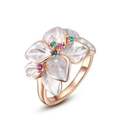 

Yoursfs@ 18K Gold Plated Enamel Flower Design with Colorful Crystal Cocktail Ring for Best Gift