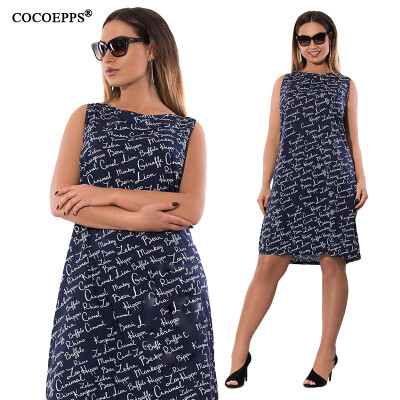 

COCOEPPS New Letter Print Women Dresses 2017 Summer Fashion Large Size Lace Up Female Dress Plus Size Ladies Sleeveless Vestidos