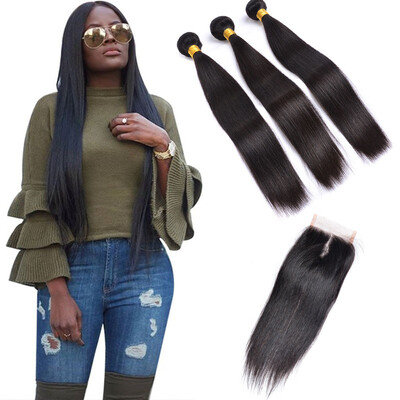 

Wholesale Brazilian Straight Hair With Closure 4x4 Lace Closure With Bundles 100 Brazillian Straight Virgin Human Hair Extensions
