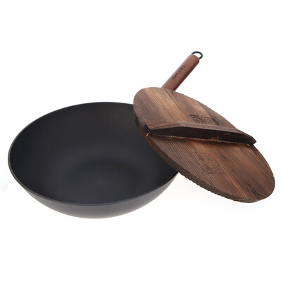 

Aimei 30cm чугун оригинальный экологический здоровье без покрытия wok wok покрытие раздел толстый деревянная ручка антипригарный кулинарный горшок газ индукционная плита общий AZH3067