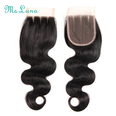 

Three Part Lace Closure 100 Brazilian Hair Body Wave with Closure Swiss Lace Non-Remy Human Hair 1 Piece 8"-20"