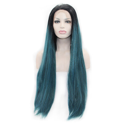 

Anogol Long Natural Straight Green Peruca Laco Sintetico Heat Resistant Hair Wigs Ombre Dark Roots Synthetic Lace Front Wig