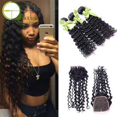 

44 Lace Frontal Closure With 3 Bundles Malaysian deep Wave With Closure Virgin Human Hair Extension With Frontal Lace Closure