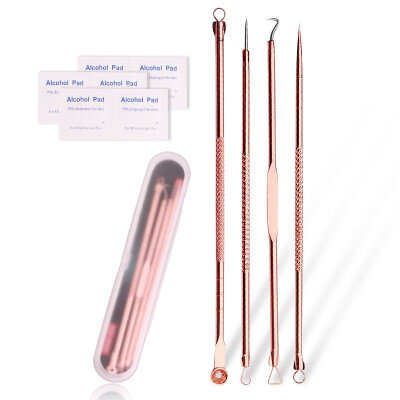 

Uplus rose gold acupuncture needle combination of 4 sets boxed with alcohol cotton acupuncture hook acupuncture acne powder acne circle sponge ball spoon beauty tools