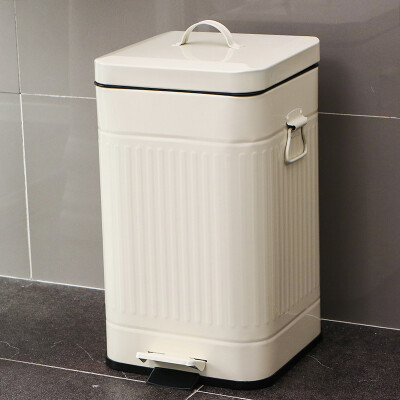 

Ou Runzhe trash cans 12L square double handle hand quiet pedal kitchen with handle waste paper tube ivory white