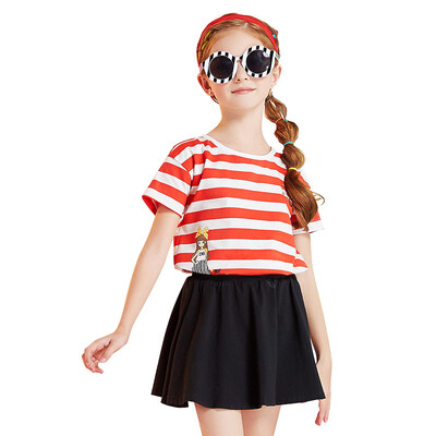 

Descartes DEESHA Girls' Set Big 2 pieces 2017 Girls Summer Couple Wild Fashion Striped Set 811721907 Red Striped 120