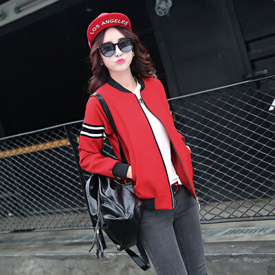 

Markentsee 2017 new women&39s autumn sweet fashion simple Korean zipper long-sleeved cardigan Slim solid stripe short jacket yzSSSK183 sleeves stripes red XL