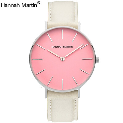 

Hannah Martin Top Luxury Brand Nylon Watches Women New Fashion Casual Leather Quartz Wristwatch Simple Pink Dial Watch