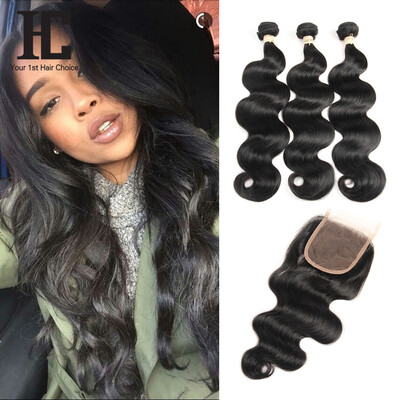 

HC 8A Grade Virgin Hair Бразильская волна тела с кружевным закрытием Дешевые человеческие волосы с закрытием бразильских волос Virgin с закрытием