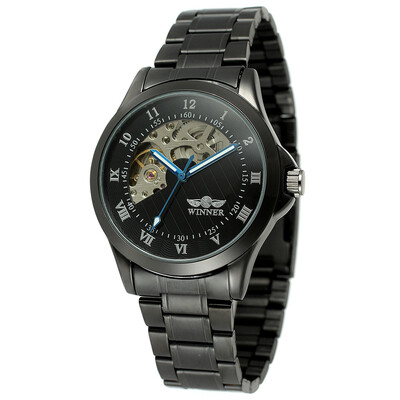 

2017 WINNER Women Fashion Watch Full Steel Sport Wristwatch Black Automatic Mechanical Watch Multifunctional Clock