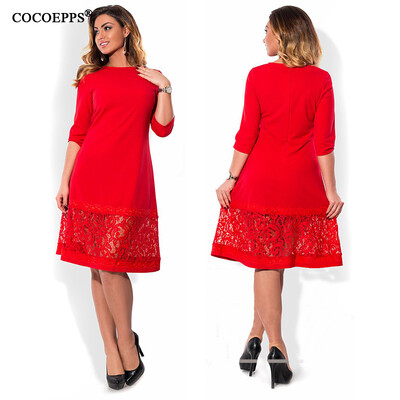 

COCOEPPS -6XL elegant blue women dress big sizes Autumn o-neck loose dresses plus size Knee-Length dress black red casual dress