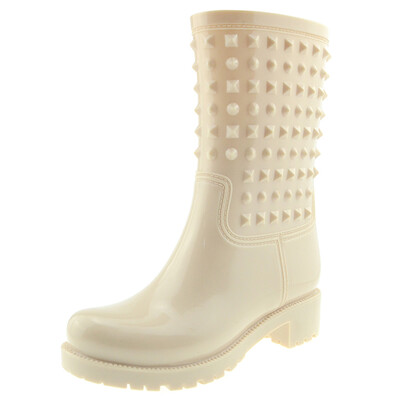 

Haitian Halteke rain boots in the tube fashion rivets waterproof rain boots rubber shoes water shoes P002 apricot 39 yards