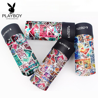 

Playboy men&39s underwear ice silk summer men&39s pants pants waist bottom corner shorts head 4 loaded 5595 color mixing XL