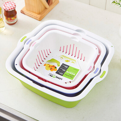 

Long Shida LongSTAR vegetable basket drain basket double plastic drain rack kitchen racks storage rack drain 3 sets of sieve LJ-0628 0629 0630 color random