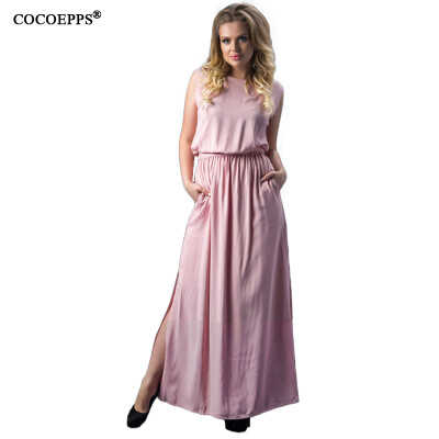 

COCOEPPS Women Large Size Long Dress 2017 Plus Size Ladies O Neck Sleeveless Tank Summer Maxi Dresses Vestidos Femininos