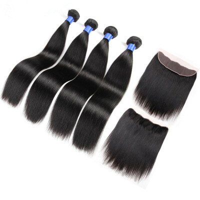 

8A Grade Malaysia Virgin Hair Straight Free Part Lace Frontal With Bundles Straight Human Hair Bundles with 13x4 Frontal Closure